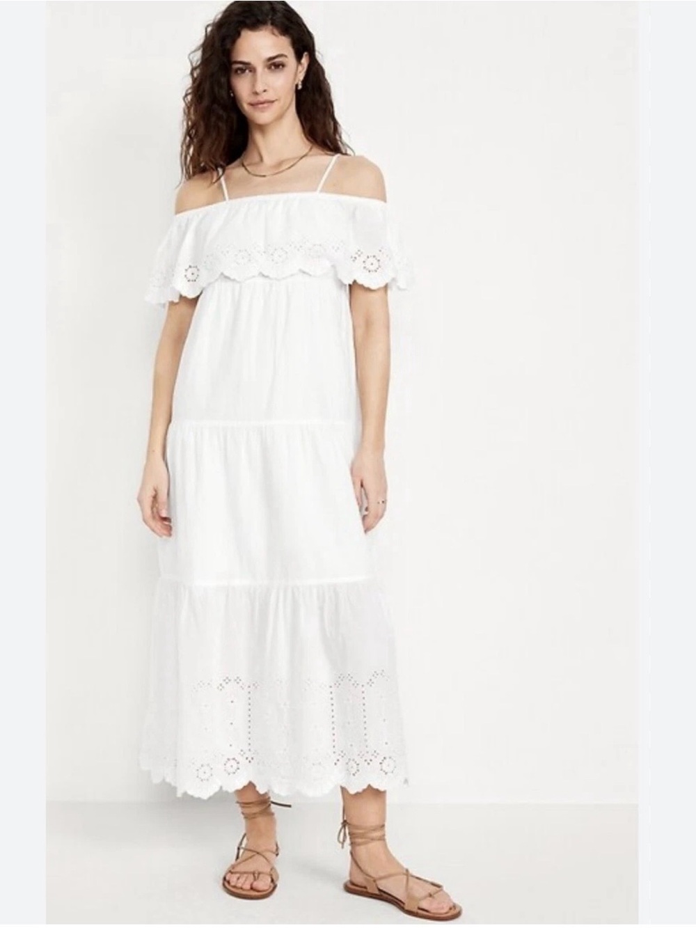 Old Navy White Off-Shoulder Eyelet Maxi Dress